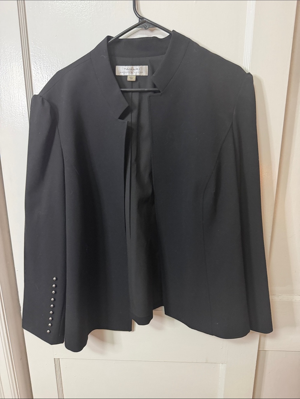 Tahari Black Open-Front Blazer with Stud Cuff Detail
